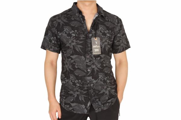 100% Viscose Summer Casual Leaf Print Short Sleeve Shirt Beach Style