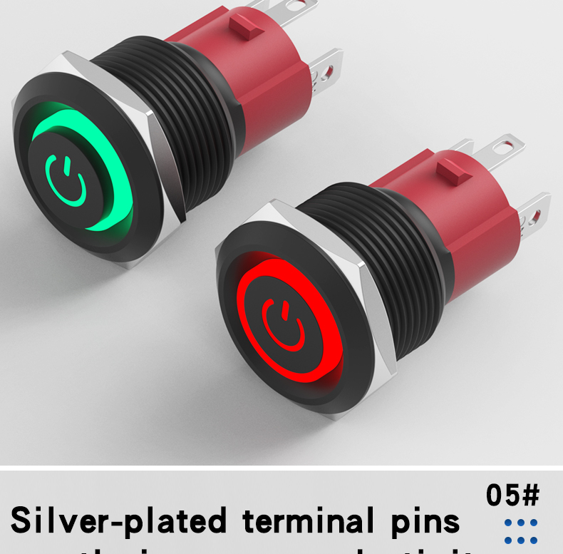 10A High Current Black Aluminum Self-Locking Push Button Switch 19mm Black Shell 4-Pin Waterproof 1NO LED Momentary Switch 220V