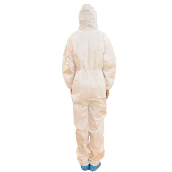 Vestido cirúrgico não tecido do branco, amostra grátis encapuçado descartável das combinações