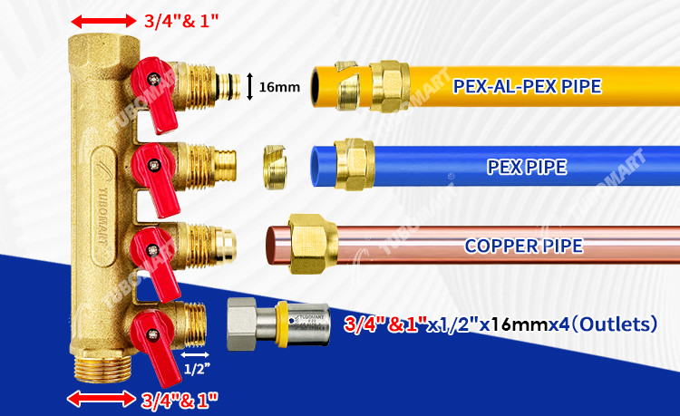 Напряженное соединение латуни PEX Manifold 3/4 дюйма 1 дюйм Pex горячей воды Manifold