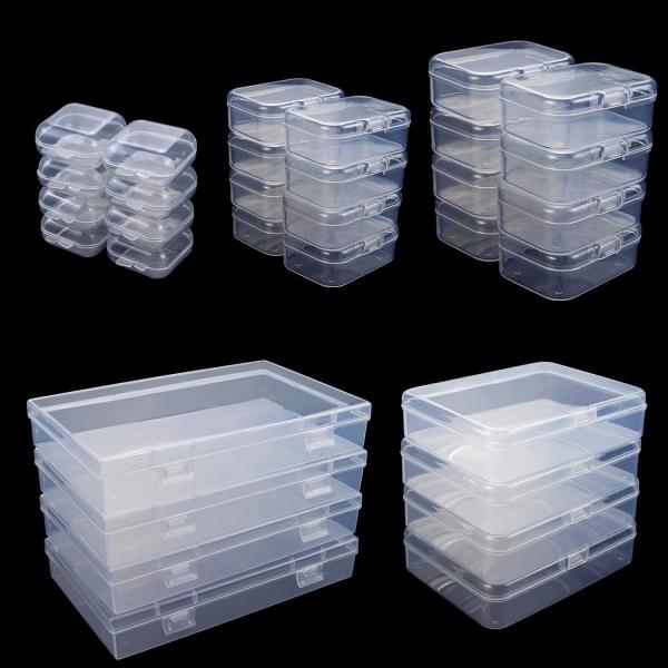 Rectangular Empty Mini Clear Plastic Organizer Storage Box Containers With Hinged Lids For Small Items Craft Box