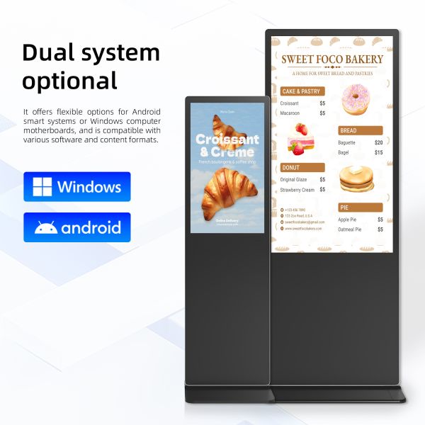 Interactive Digital Kiosk Floor Standing Infrared Touch Display 32 to 65 Inch 4K UHD Android Commercial
