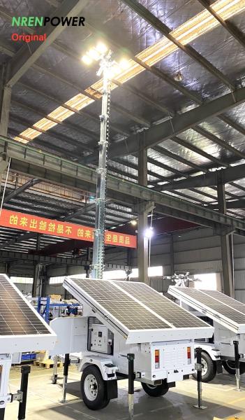 mobile solar trailer lighting tower-9m hydraulic mast-4x435 solar panels-8x200AH batteries