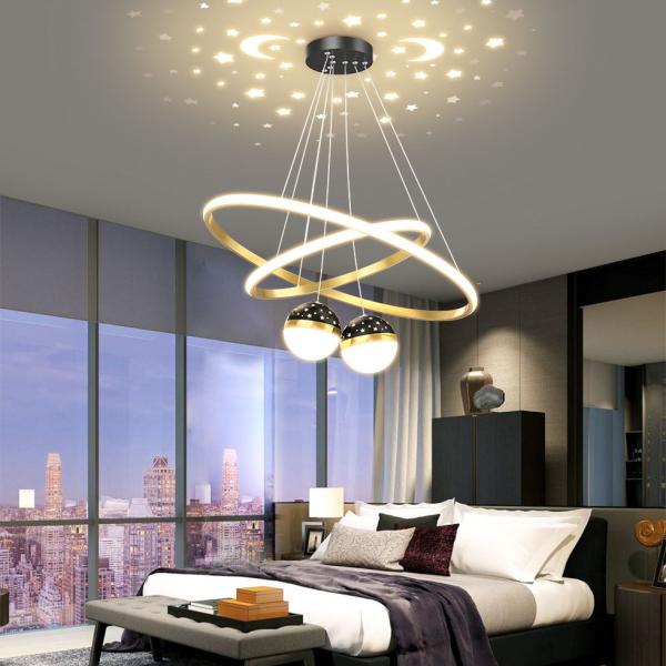 Moderno Lustreiro de Ouro Venda Quente Pendente redondo de Alumínio Luz Projeção de Bola de Estrela Sala de estar durável Quarto de dormir
