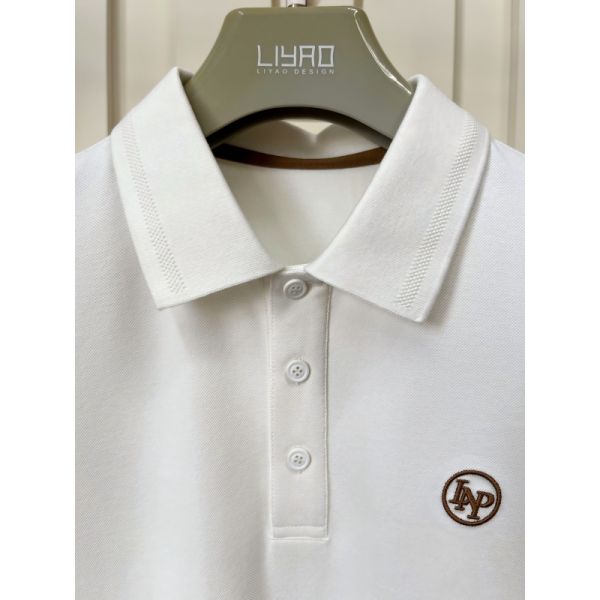 Premium Men Polo Collection | White/Grey/Green Contrast Cuff Trim Exquisite Embroidery