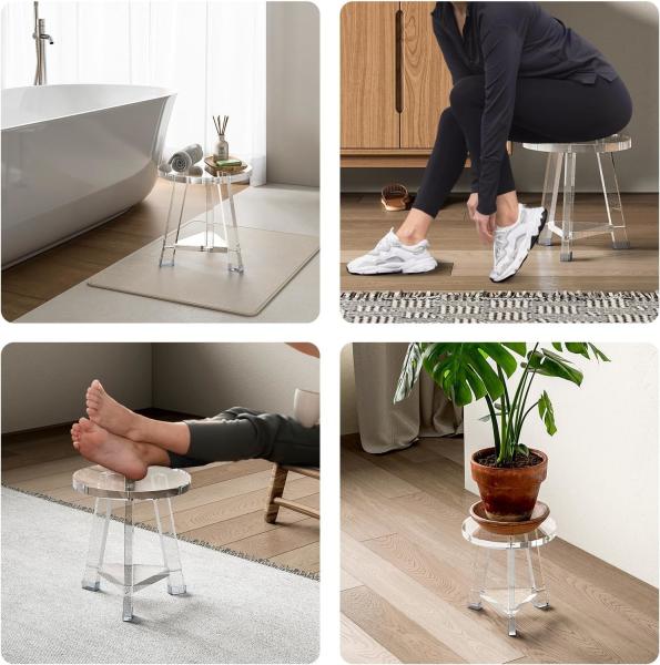 Detachable Waterproof Custom Acrylic Furniture Lucite Round Acrylic Bathroom Stool