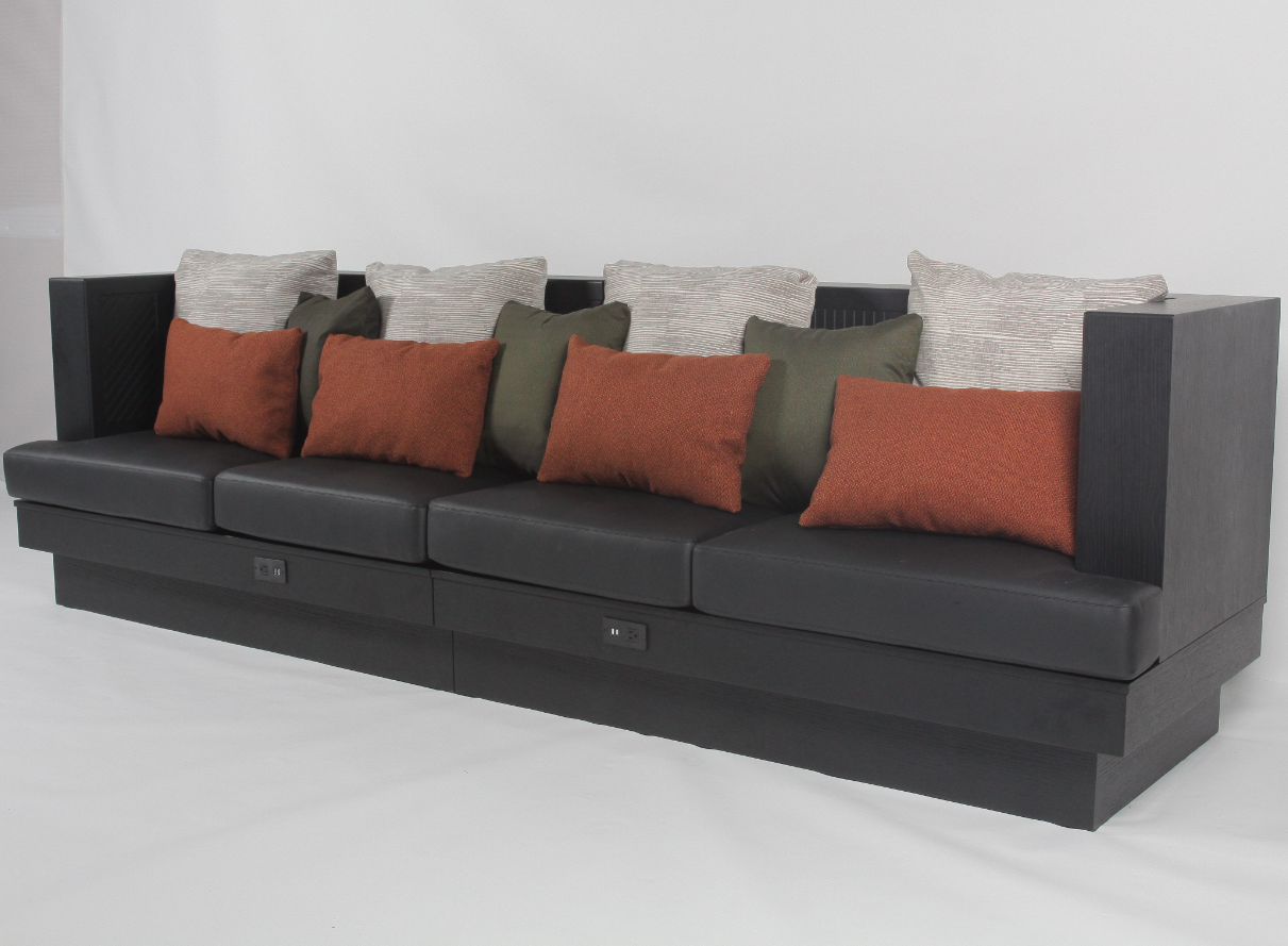 Black Oak Wood Long Banquette Sofa Sheraton Hotel Luxury Design With Pillows