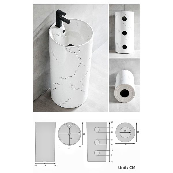 Natural Marble Pedestal Sink Modern Freestanding Pedestal Basin No Stain