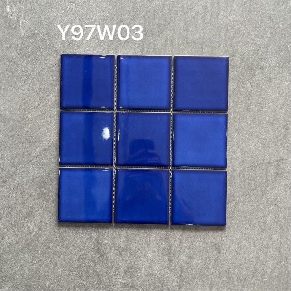 Cobalt Blue Glazed Swimming Pool Mosaic Ceramic Tile 97x97mm For Hotel Villa