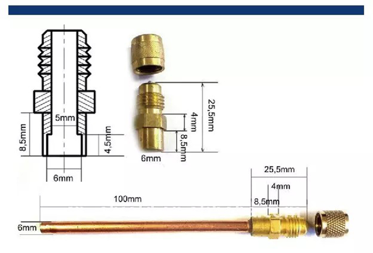 1/4 Refrigeration Charging Valve Copper Corrostion Resistant For Air Conditioner