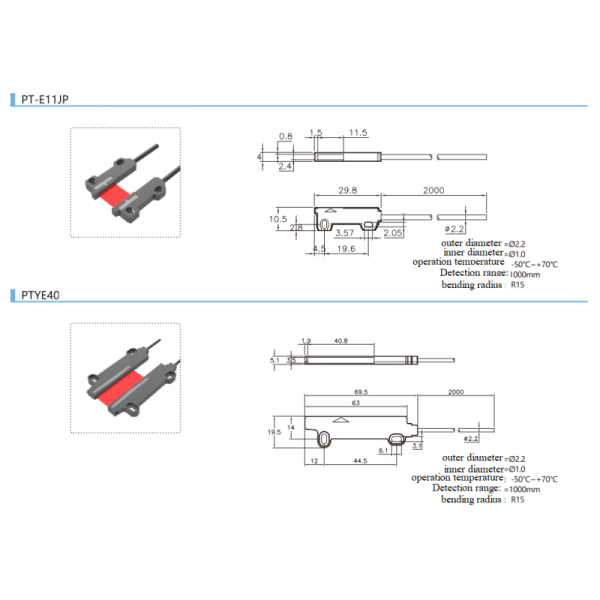 Wide Screen Fiber Optic Thru Beam Sensor Head Area Optical Sensors With Probes Cable