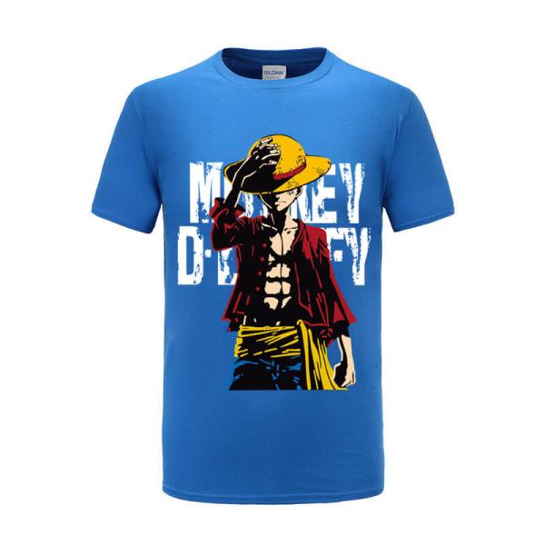 Casual Luffy Character Anime Couple Shirts O Shaped Neck Anti Bacterial Breathable