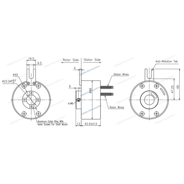 Through Bore Slip Ring with hollow shaft electric power for industry system