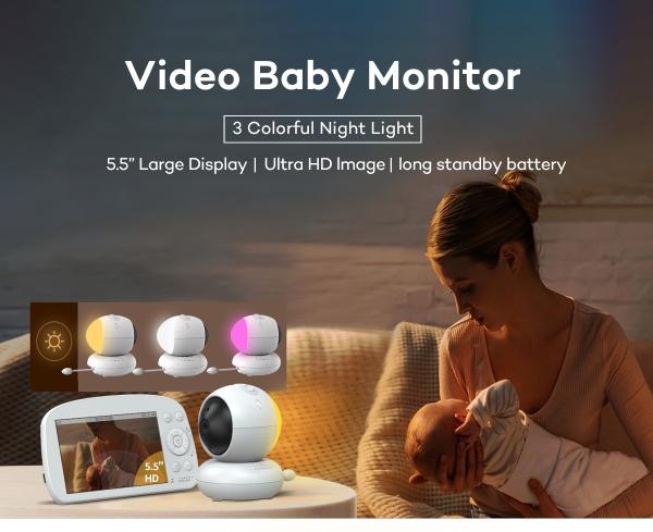 5.5 Inch 4K Baby Monitor with Pan-Tilt Camera & 5000mAh Battery