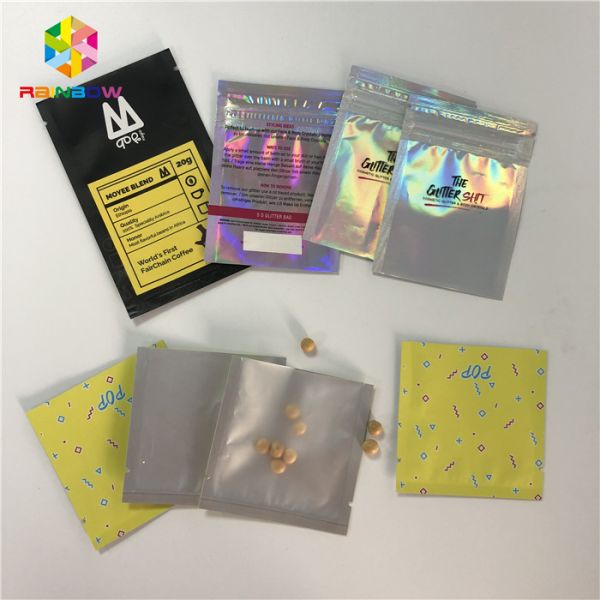 Smell Proof Heat Sealed Cosmetics Tablet Pills Packaging Mini 3x5 Inches With Clear Back