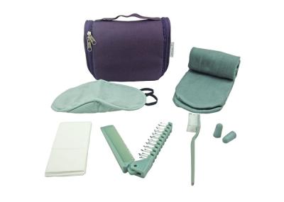Travel Amenity Kits With Purple Oxford Cloth Cosmetic Bag For Air Flight