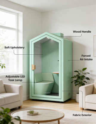 Mobile Personal Workspace Pod offering easy relocation options and private workspace benefits for dynamic office layouts