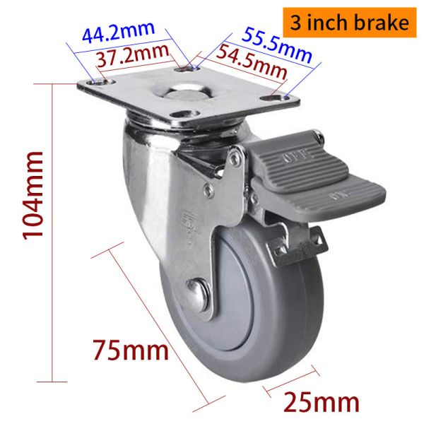 PP Core Light Duty Casters Chrome Coating 3 Inch Castor Wheels