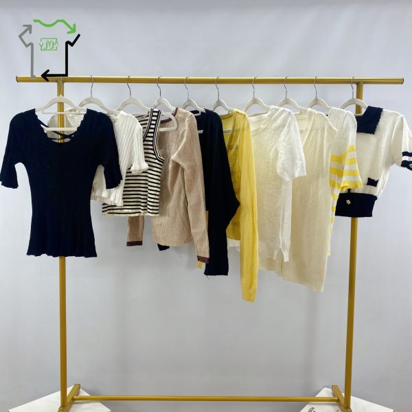 Second Hand Ladies Short Sleeve Sweater Knit Shirt Polyester Cotton Bales Packaged