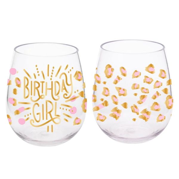 16 Ounce Acrylic Stemless Wine Glass Pink Leopard Unbreakable Drink Glasses