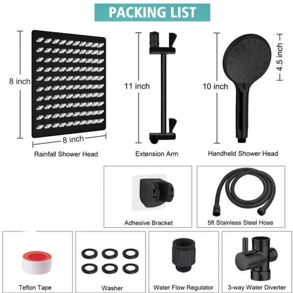 10 12 Inch High Pressure Rain Shower Head Combo with Adjustable Extension Arm and Handheld