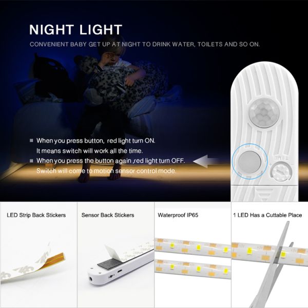 2000mm SMD2835 Wardrobe Led Strip With Sensor Warm White / Cold White
