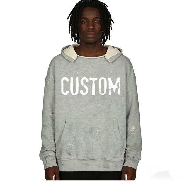 Custom Distressed Oversized Hoodie with Graphic Patch