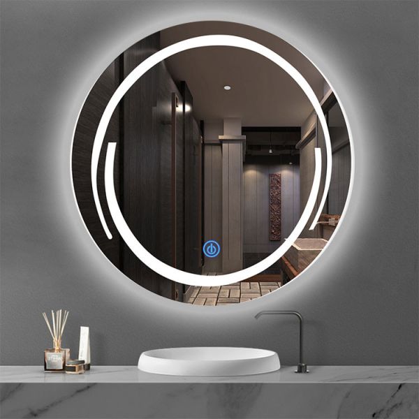 Bathroom Intelligent Touch Wall Mounted Lighted Makeup Mirror 4mm Aluminum