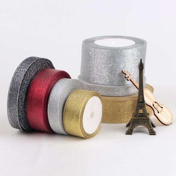 Fabric Type Satin Ribbons in Silver and Gold Glitter Metallic Perfect for Crafting