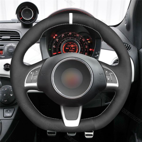 Custom Hand Sewing Black Soft Suede Steering Wheel Cover for Fiat Abarth 500 500C 595 595C GQ S 500C S Linea 2009 2016