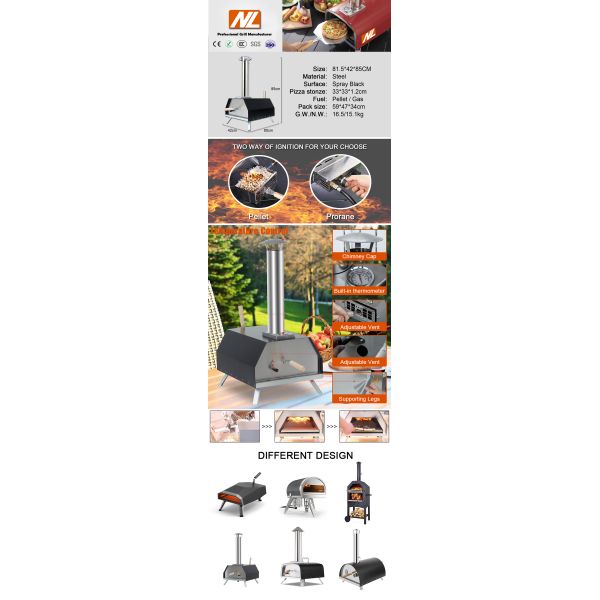 Специализированная печь для печения пиццы на открытом воздухе с термометром и черной отделкой