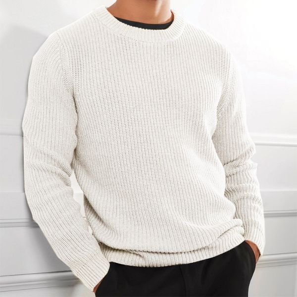 XMAMLON RTS Winter Sweater Men's Anti-wrinkle Knitted Jumper with Solid Color Design