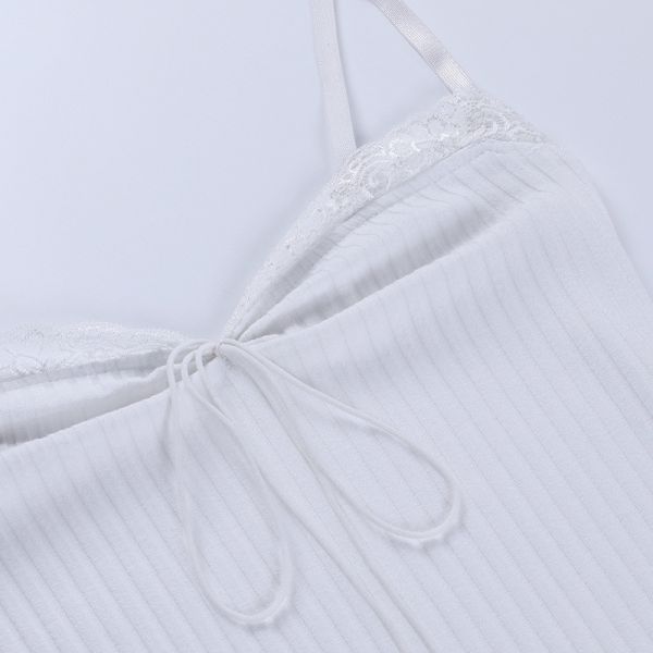 Low Cut 102cm Sexy Women Dresses Lace Stitching Sleeveless