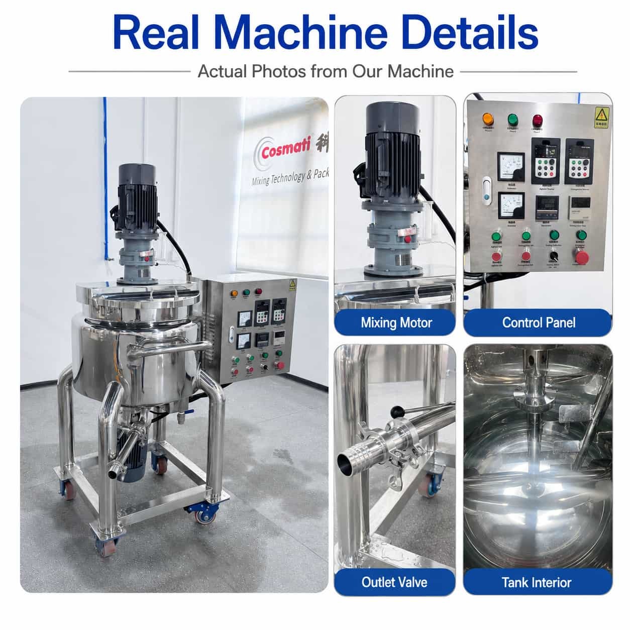 Double Jacketed Mixing Tank 100L Cosmetic Shampoo Heating Vessel Stainless Steel