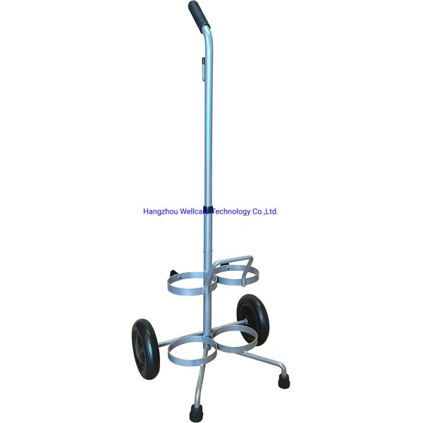 Dual D / E Oxygen Cylinder Cart W / Adjustable Handle & Durable Powder - Coated Finish