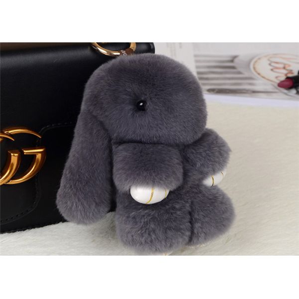 Colorful Real Fur Bunny Keychain , Furry Animal Keychain For Charm Bag
