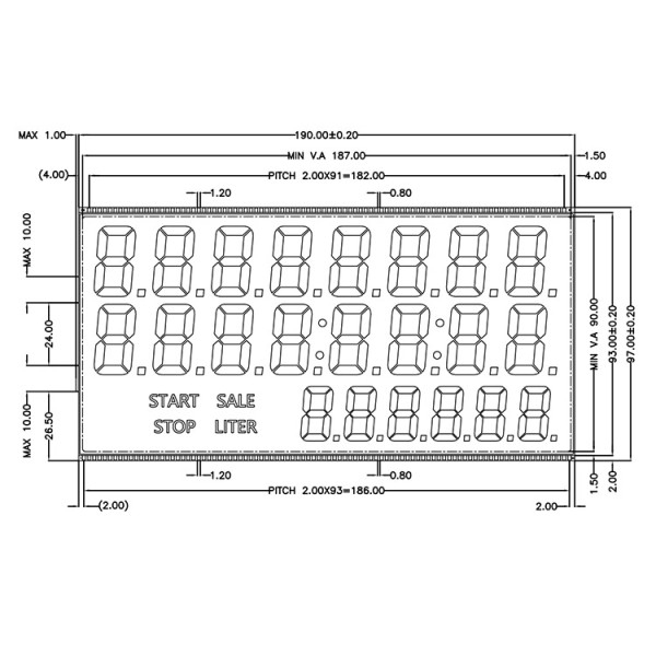 22 Digit 7 Segment TN Type LCD Display Module  Fuel Dispenser
