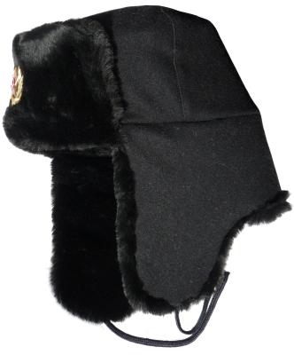 Black Mens Waterproof Winter Hats , Faux Fur Ski Warm Winter Hats With Ear Flaps
