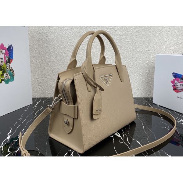 Apricot Adjustable Crossbody Saffiano Leather Handbag Square Shape