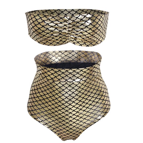 OEM Design High Waisted Mermaid Swimsuit Holographic Stretchy Liquid Wet Look