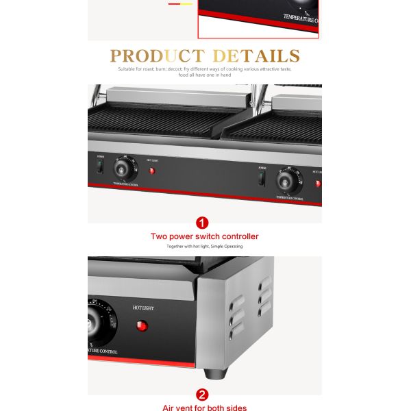 220В нержавеющая сталь двойной пластины Панини гриль для сэндвича гамбургер сэндвич пресс