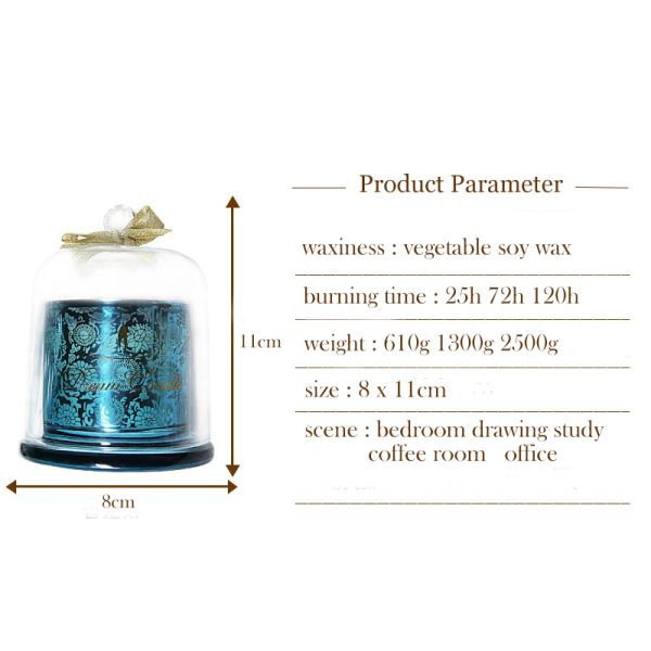 Fashion Scented Jar Candle Soy Wax Carved Glass Domed Candle Jar For Home / Wedding