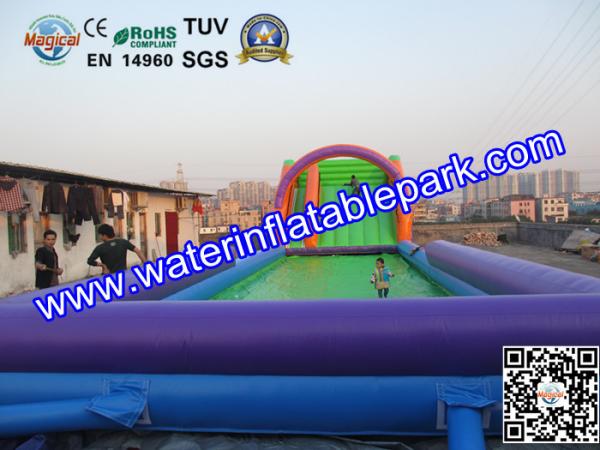 Outdoor Sport Game Zorb Ramp / Roller Ball Inflatable Steep Hill With Pool