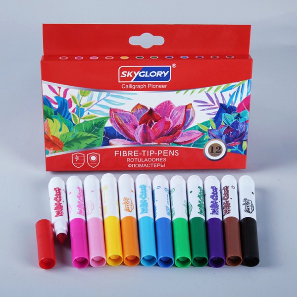 Round Pen Holder Fiber Tip Bright Color Stationery Fluorescent Marker Paint Pen