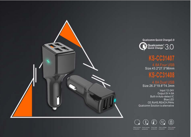 PD18W USB-A Dual Ports 5V2.4A Cell Phone Car Charger