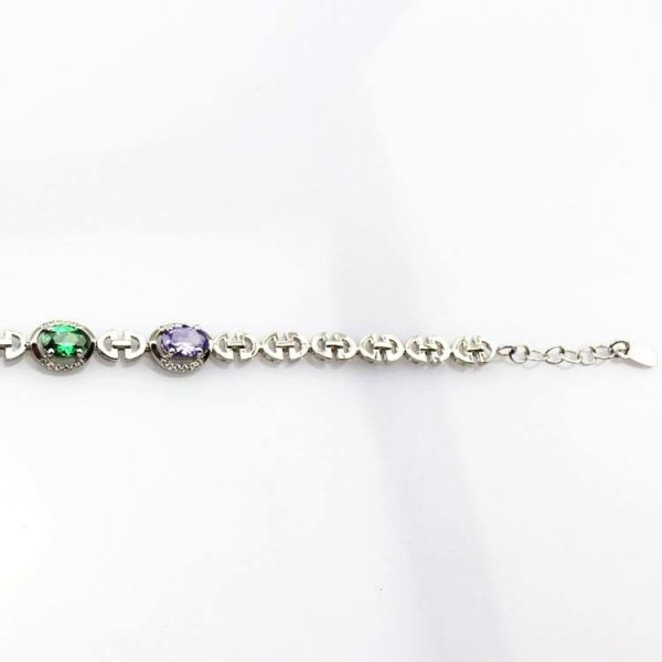 925 Sterling Silver  Multicoloured Cubic Zircon Link Tennis Bracelet (H14)