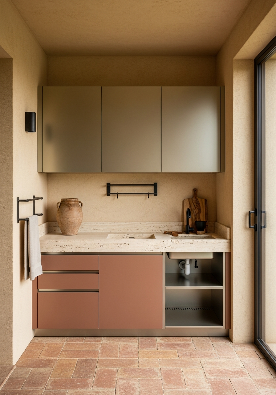 Stainless Steel Balcony Storage Cabinet with Terracotta Panels and