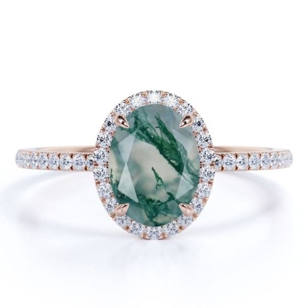 Ovate естественные Milky белые ветвеобразные агат и Moissanite мха зеленый вымощают обручальное кольцо венчика