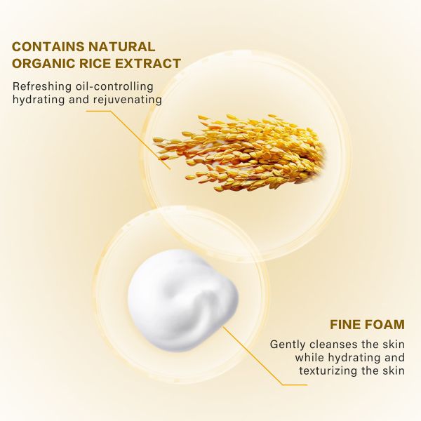 Purificateur de riz naturel en mousse de lavage profond nettoyer les pores du visage apaisant hydratant anti-acné exfoliant nettoyeur du visage