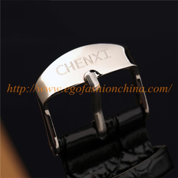 E Go Fashion 006A Stainless Steel Quartz Watch Genuine Leather Strap Watches Unisex Man